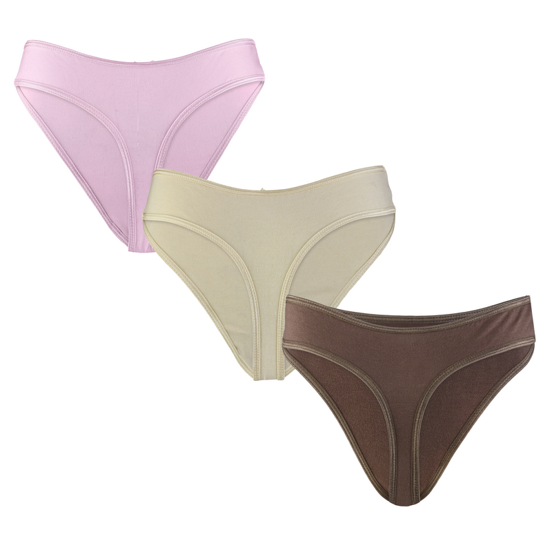 3 Pack Cherri Wide Gusset Mid-Rise Thongs, Lip-Slip Free Underwear